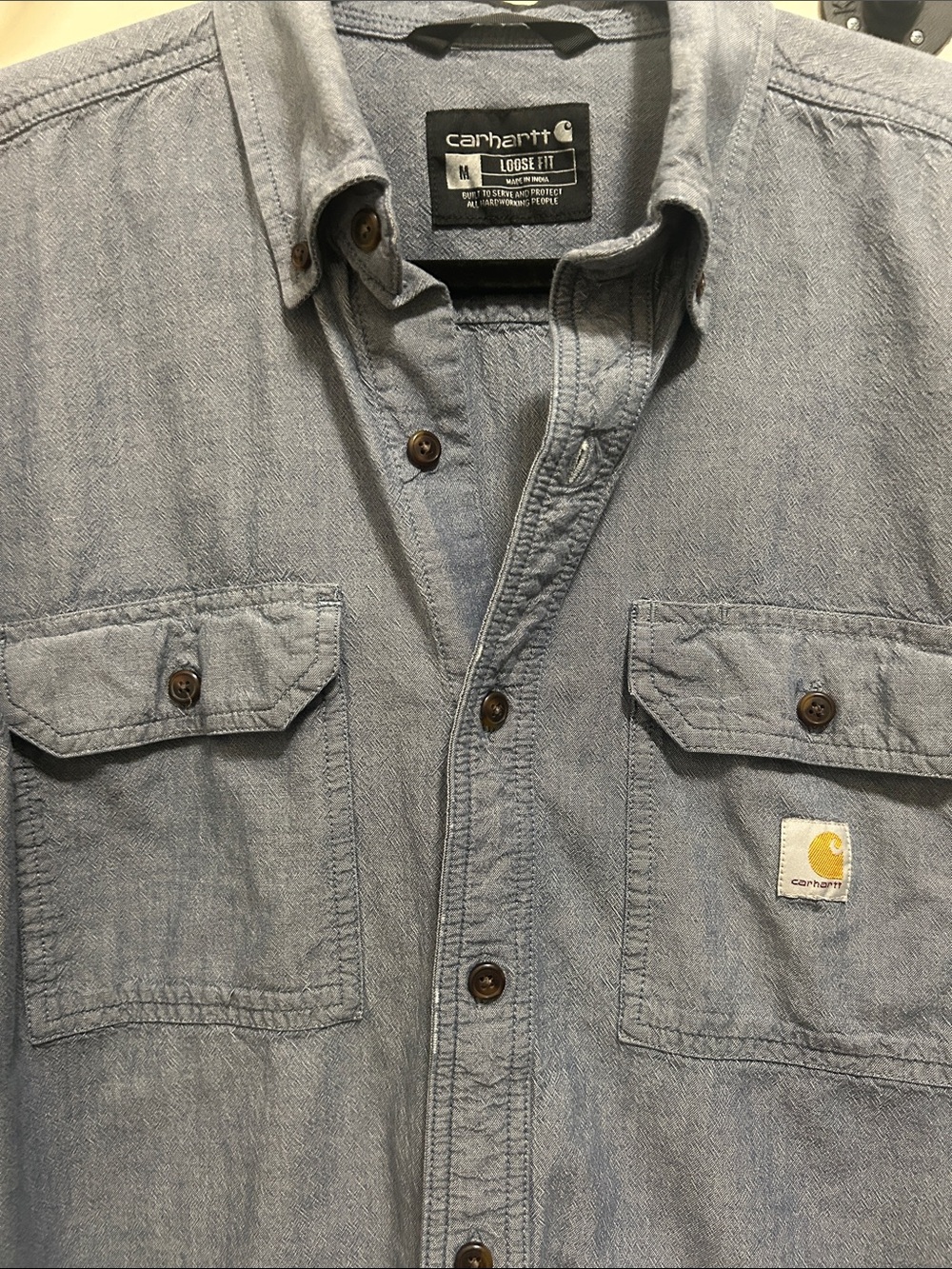 Carhartt Light Blue Denim Work Shirt with Chest Pockets
